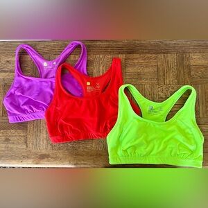 Set of 3 Xersion Racerback Sports Bras Neon Purple Red Green Size Medium